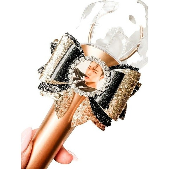 SAN Ateez Photo Bow for Light Stick Decoration Black & Gold Deco Photo Atiny - Picture 1 of 1